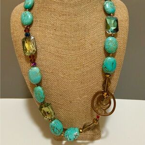 Boho Turquoise Colored Howlite Crystal Toggle Clasp Statement Necklace